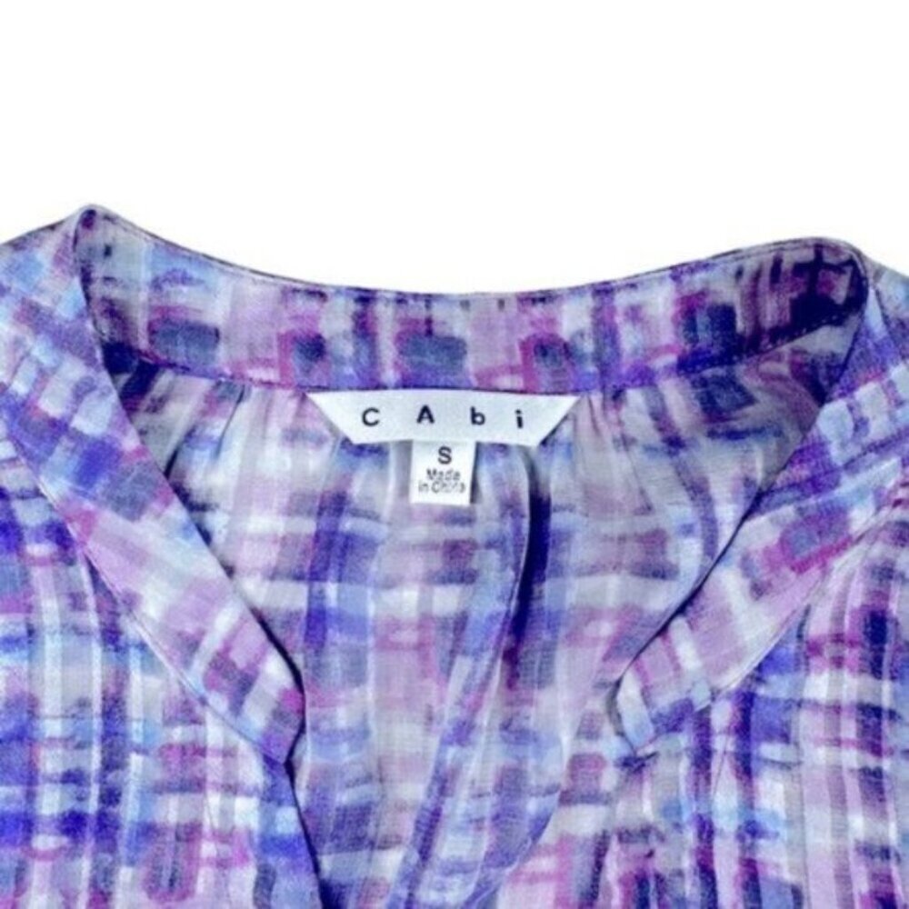 CAbi | Women's Purple Gingham Ombré Floral And Plaid Print Top Size Small - Picture 5 of 10